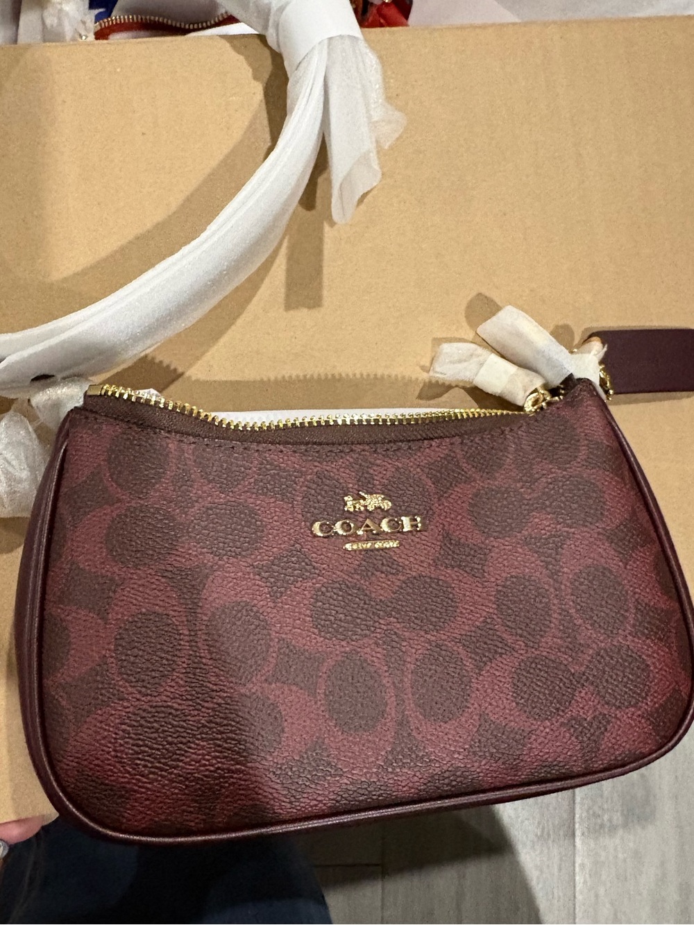 COACH Mini Terri Black Currant Signature Zip Crossbody Bag